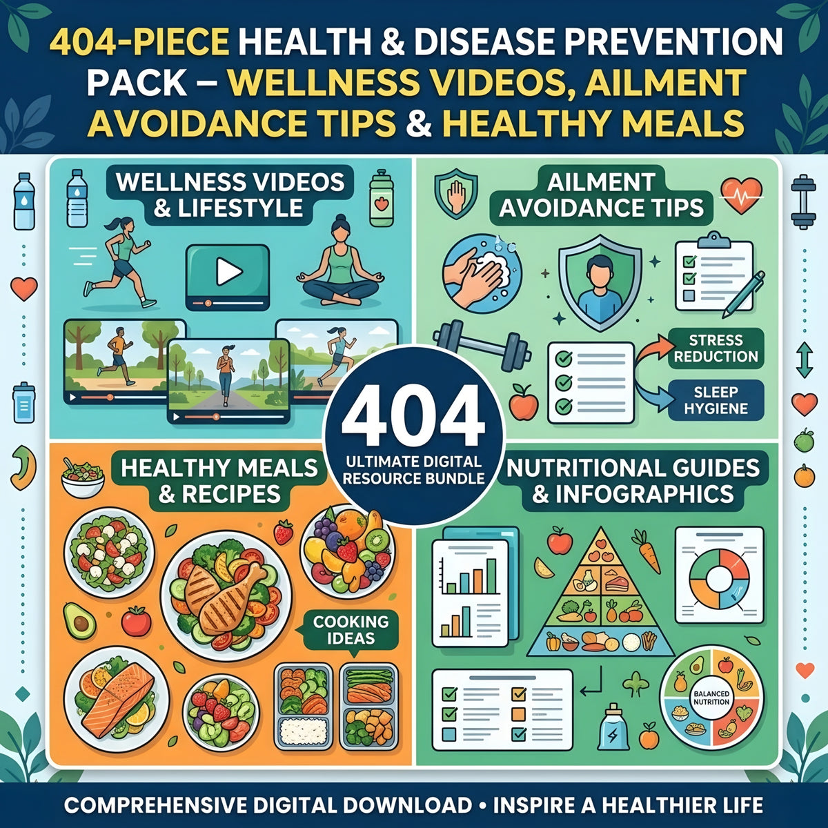 404-Piece Health & Disease Prevention Pack – Wellness Videos, Ailment Avoidance Tips & Healthy Meals