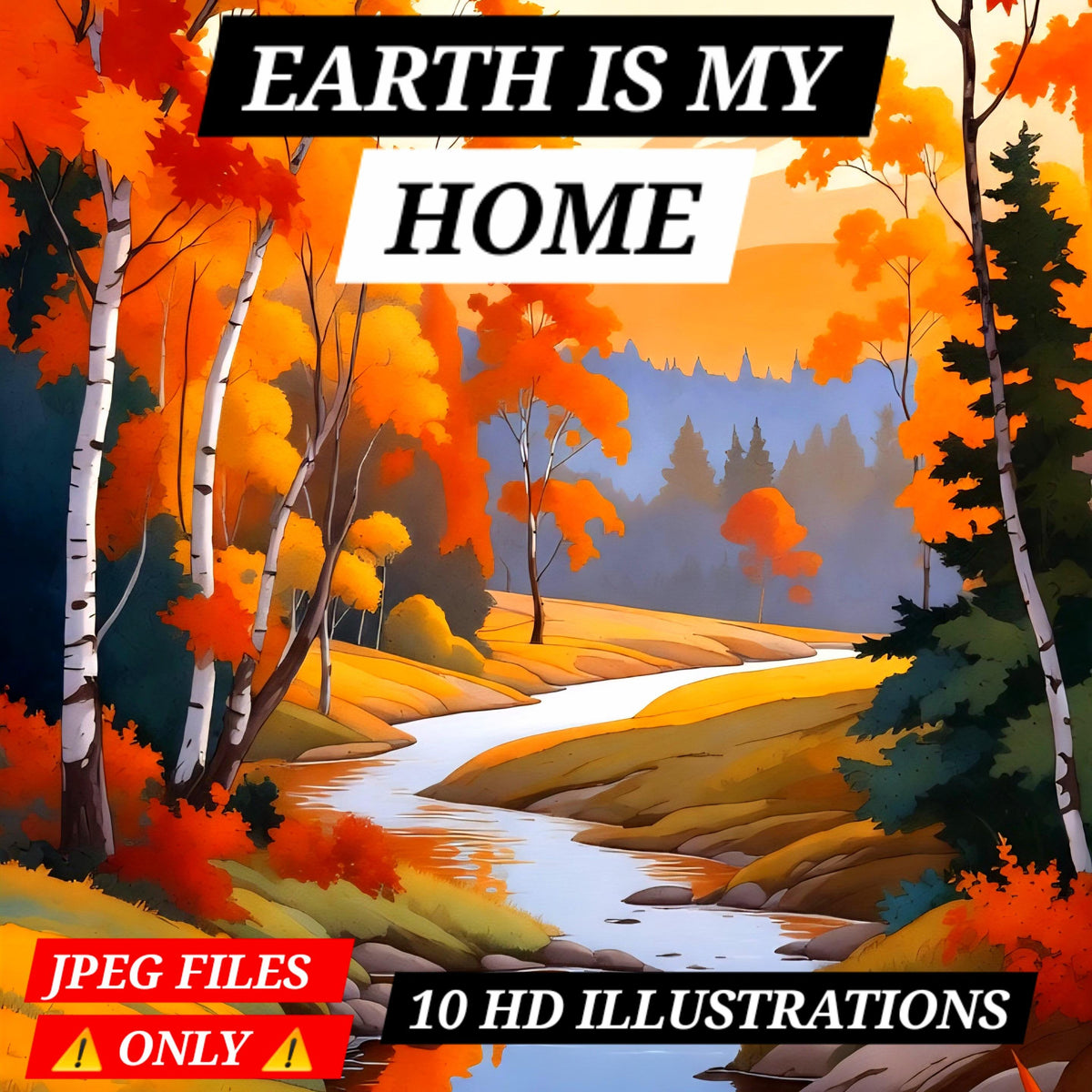 Impressionist Nature Art Prints, Colorful Landscape Painting (Digital Download, 10 JPGs
