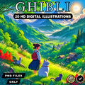 GHIBLI Vibes Digital Prints: 20 HD PNGs - Enchanting Nature & Beloved Pets | Cute Animals & Scenic Landscapes