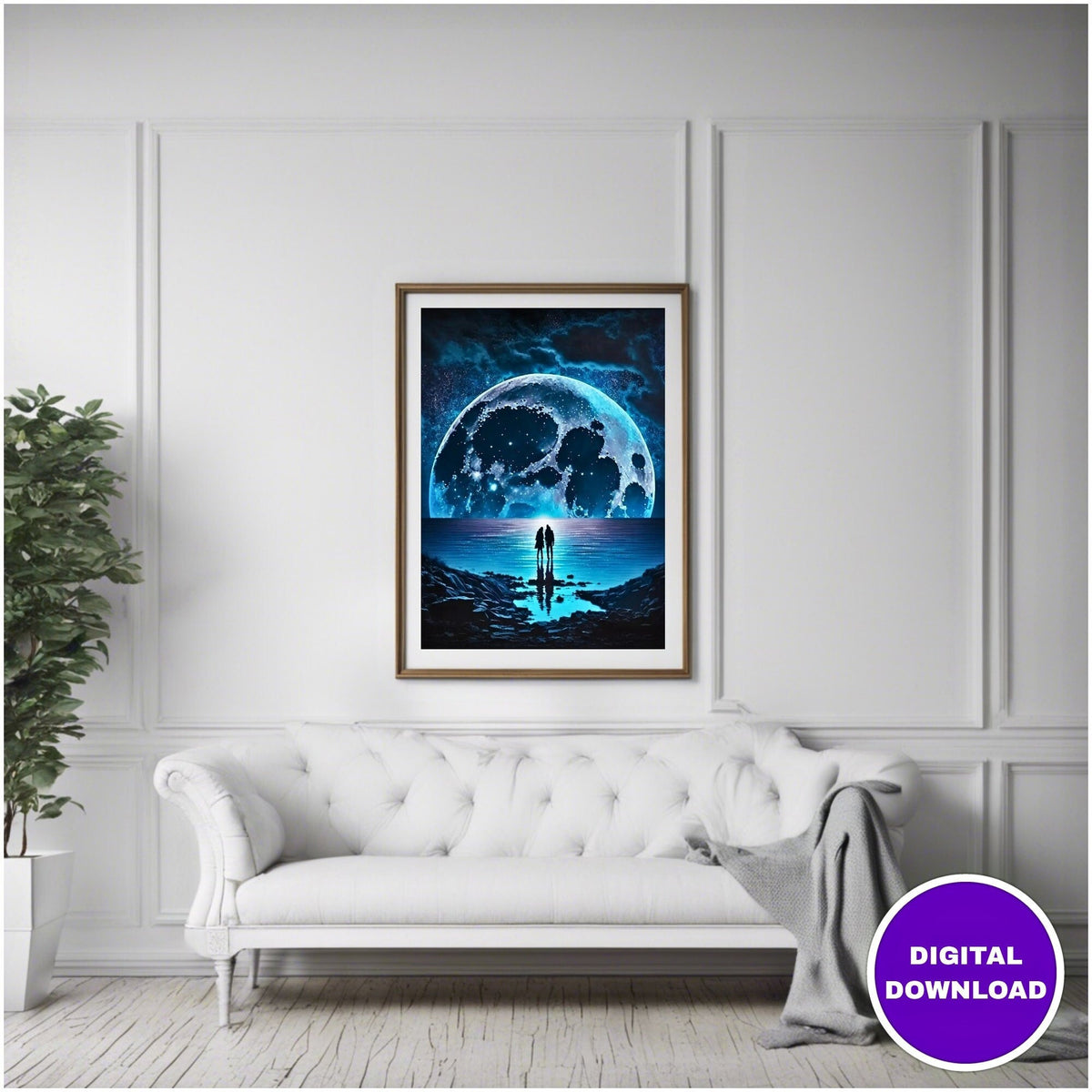 Moonlight Digital Art Print: Modern Nature Illustration (Instant Download)