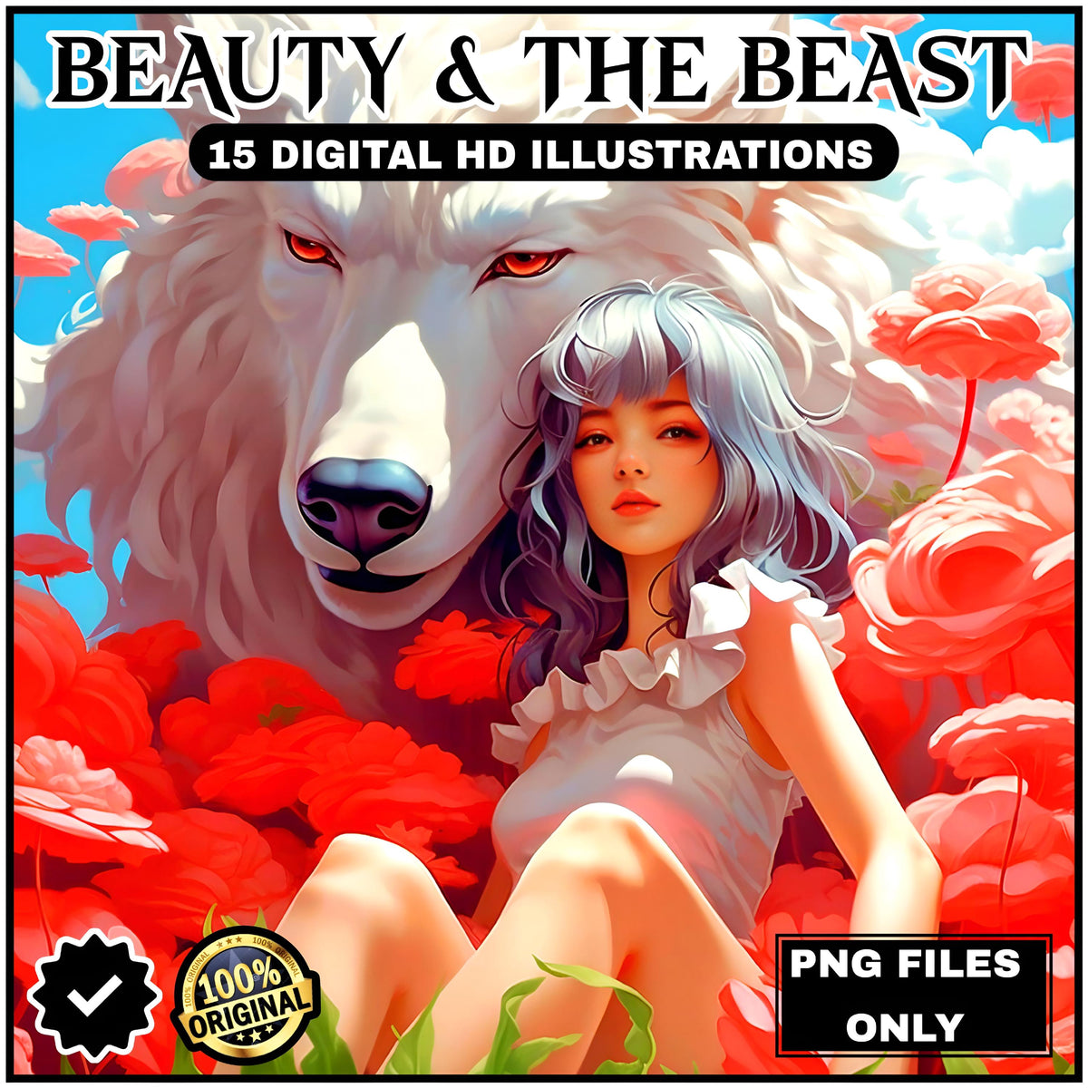 Beauty and the Beast: 15 Enchanted PNG Art Prints | High-Quality Digital Illustrations | Love & Fantasy Theme | Instant Download | Printable Art